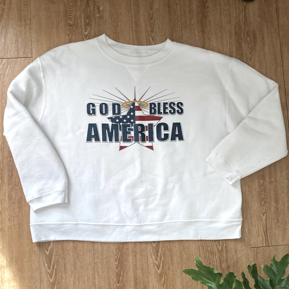 Vintage cropped God Bless America screen printed sweatshirt